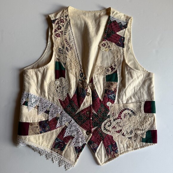 Handmade Jackets & Blazers - Vintage Patchwork Lace Appliqué Vest | Handmade Cottagecore | One of a Kind